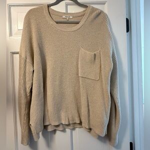 Madewell Beige Ribbed Crewneck Sweater with Pocket
